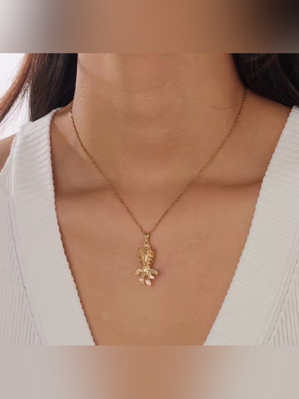 18K Gold Koi Fish Dynamic Pcs Pendant Necklace Boho Goldfish Nautical (No Fade) - Picture 4 of 9